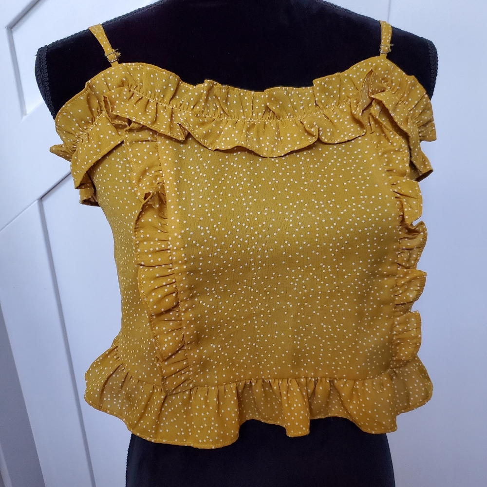 Lush Tank Top Sleeveless Polka Dot Ruffled Blouse